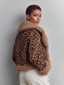 Women's Classic American Retro Style Leopard Print Cropped Jacket With Faux Shearling Collar And Cuffs ZMZ1051J7ZYY