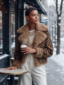 Women's Classic American Retro Style Leopard Print Cropped Jacket With Faux Shearling Collar And Cuffs ZMZ1051J7ZYY