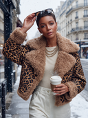 Women's Classic American Retro Style Leopard Print Cropped Jacket With Faux Shearling Collar And Cuffs ZMZ1051J7ZYY