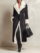 Women's Color-blocked Casual Faux Lamb's Wool Collar Belted Wrap Coat ZMZ1065J4XT