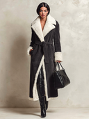 Women's Color-blocked Casual Faux Lamb's Wool Collar Belted Wrap Coat ZMZ1065J4XT