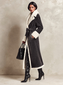 Women's Color-blocked Casual Faux Lamb's Wool Collar Belted Wrap Coat ZMZ1065J4XT