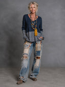 Women's Relaxed-Fit Navy Striped V-Neck Knit Sweater ZMZ1230J7XT