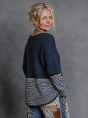 Women's Relaxed-Fit Navy Striped V-Neck Knit Sweater ZMZ1230J7XT