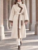 Women's Retro Casual Beige Faux Fur Long Belt Wrap Coat ZMZ1010J2XT