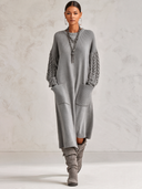 Women's Loose-Fit Cable-Knit Crew-Neck Long-Sleeve Midi Dress ZMZ1070J4XT