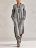 Women's Loose-Fit Cable-Knit Crew-Neck Long-Sleeve Midi Dress ZMZ1070J4XT