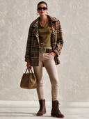 Women's Brown Plaid Double-Breasted Lapel Loose Jacket ZMZ1078J1XT