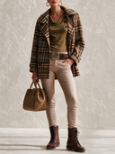 Women's Brown Plaid Double-Breasted Lapel Loose Jacket ZMZ1078J1XT