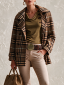 Women's Brown Plaid Double-Breasted Lapel Loose Jacket ZMZ1078J1XT