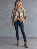 Women's Casual Chunky-Knit Houndstooth Cape Sweater ZMZ1287J1XT