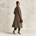 Women's Vintage-Style Casual Brown Herringbone Tweed Long Coat ZMZ1267J9XT