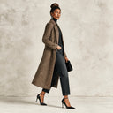 Women's Vintage-Style Casual Brown Herringbone Tweed Long Coat ZMZ1267J9XT