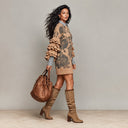 Women's Vintage Casual Knit Mini Dress With Layered Ruffle Sleeves ZMZ1202J9XT