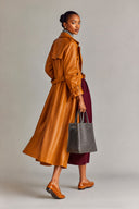 Women's Solid-Color Faux Leather Long Trench Coat ZMZ1218J6XT