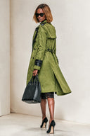 Women's Olive Green Faux Suede Long Double-Breasted Trench Coat ZMZ1242J5XT