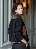 Women's Premium Cotton Color-Block Zip-Up Jacket With Faux Fur Collar ZMZ1244J1SWL