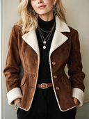 Women's Warm Vintage Brown Faux Suede Lambswool Lined Three-Button Jacket ZMZ1200J0SWL