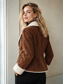 Women's Warm Vintage Brown Faux Suede Lambswool Lined Three-Button Jacket ZMZ1200J0SWL