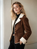 Women's Warm Vintage Brown Faux Suede Lambswool Lined Three-Button Jacket ZMZ1200J0SWL
