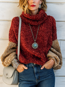 Women's Vintage Chunky-Knit Color-Block Turtleneck Pullover Sweater ZMZ1201J8SWL
