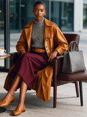 Women's Solid-Color Faux Leather Long Trench Coat ZMZ1218J6XT