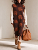 Women's Vintage Casual Floral Jacquard Mock-Neck Sleeveless Knit Midi Dress ZMZ1283J7XT
