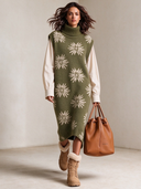 Women's Vintage Casual Floral Jacquard Mock-Neck Sleeveless Knit Midi Dress ZMZ1283J7XT