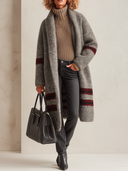 Women's Vintage-Style Casual Color-Block Striped Knit Midi Cardigan ZMZ1239J8XT