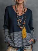 Women's Relaxed-Fit Navy Striped V-Neck Knit Sweater ZMZ1230J7XT