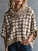 Women's Casual Chunky-Knit Houndstooth Cape Sweater ZMZ1287J1XT
