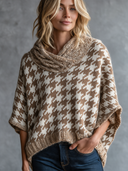 Women's Casual Chunky-Knit Houndstooth Cape Sweater ZMZ1287J1XT
