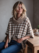 Women's Casual Chunky-Knit Houndstooth Cape Sweater ZMZ1287J1XT