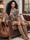 Women's Vintage Casual Knit Mini Dress With Layered Ruffle Sleeves ZMZ1202J9XT