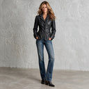 Women's Street-Style Distressed Black PU Leather Jacket ZMZ1224J2XT