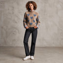 Women's Camel Heart Pattern Mock Neck Raglan Sleeve Pullover Sweater ZMZ1212J8XT