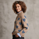 Women's Camel Heart Pattern Mock Neck Raglan Sleeve Pullover Sweater ZMZ1212J8XT