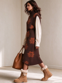 Women's Vintage Casual Floral Jacquard Mock-Neck Sleeveless Knit Midi Dress ZMZ1283J7XT