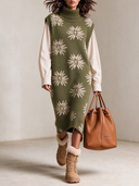Women's Vintage Casual Floral Jacquard Mock-Neck Sleeveless Knit Midi Dress ZMZ1283J7XT