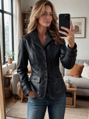 Women's Street-Style Distressed Black PU Leather Jacket ZMZ1224J2XT
