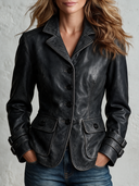 Women's Street-Style Distressed Black PU Leather Jacket ZMZ1224J2XT