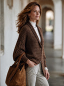 Women's Vintage-Style Elegant Shawl-Collar Single-Breasted Knit Cardigan ZMZ1372J0ZYY