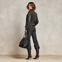 Women’s Vintage-style, Distressed Black Faux-leather Biker Jacket ZMZ1354J6XT
