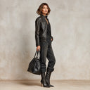 Women’s Vintage-style, Distressed Black Faux-leather Biker Jacket ZMZ1354J6XT