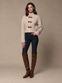 Women’s Oatmeal-Colored Chunky Waffle-Knit Cropped Cardigan ZMZ1397J5XT