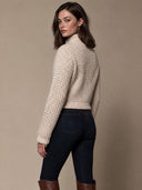 Women’s Oatmeal-Colored Chunky Waffle-Knit Cropped Cardigan ZMZ1397J5XT