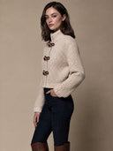Women’s Oatmeal-Colored Chunky Waffle-Knit Cropped Cardigan ZMZ1397J5XT