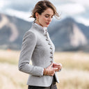Women's Light Gray Military-Style Stand-Collar Blend Jacket ZMZ1334J9XT