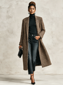 Women's Vintage-Style Casual Brown Herringbone Tweed Long Coat ZMZ1267J9XT