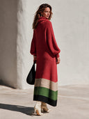 Women's Vintage French-Style Elegant Loose-Fit Knit Maxi Dress With High Neck And Lantern Sleeves ZMZ1369J2ZYY